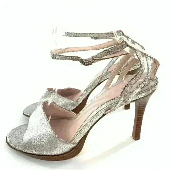 Nine West womens heels size 8 Magnar silver crackled leather holiday new years - Picture 5 of 15